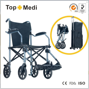 Fauteuil roulant de voyage pliable léger portable en aluminium Topmedi pour personnes handicapées et âgées